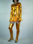 Sexy Gloden Pleated Halter Shiny zentai suit